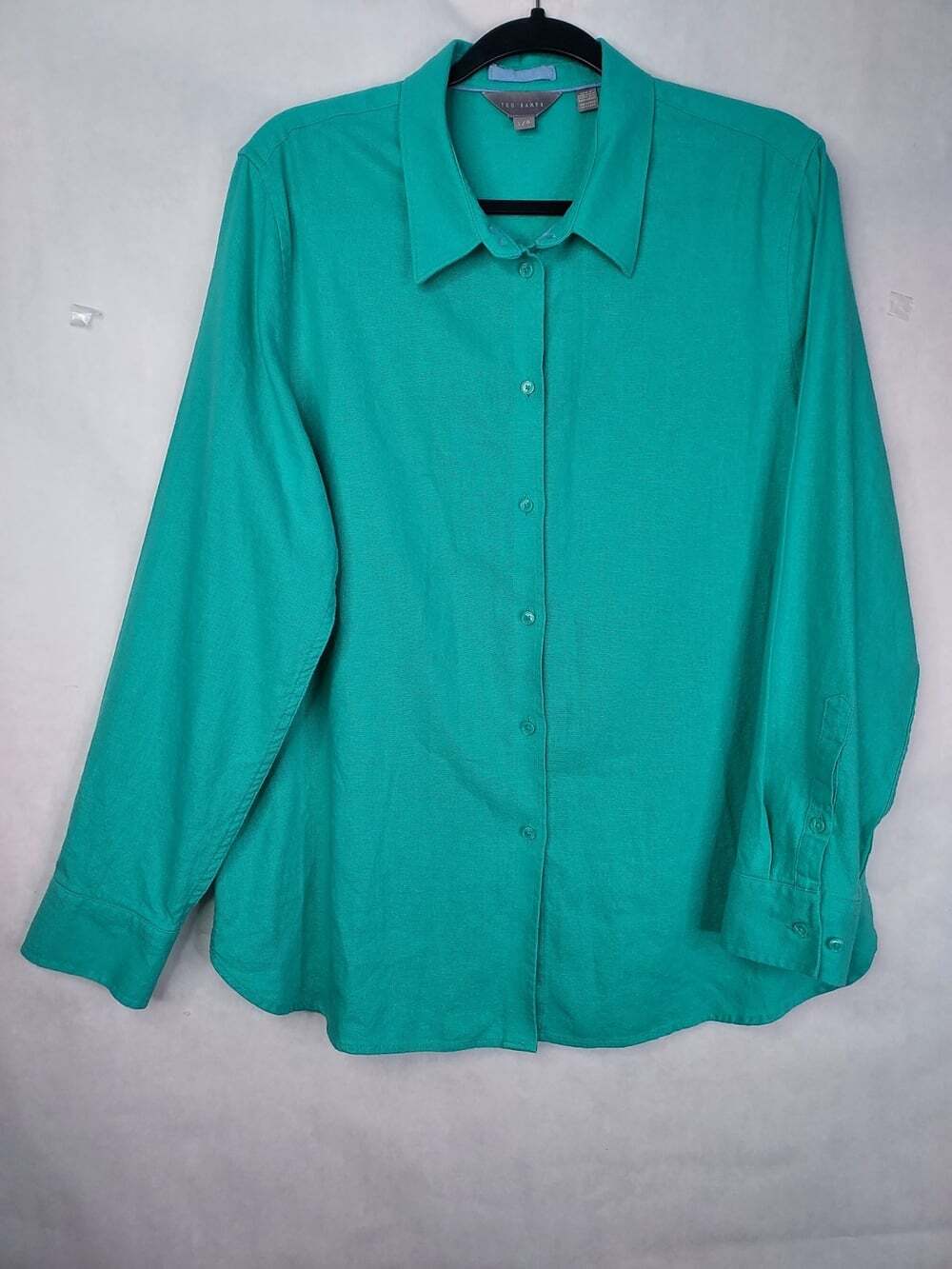 Ted Baker Linen Blend Button-Up Shirt Womens L Turquoise Aqua Long Sleeve Preppy